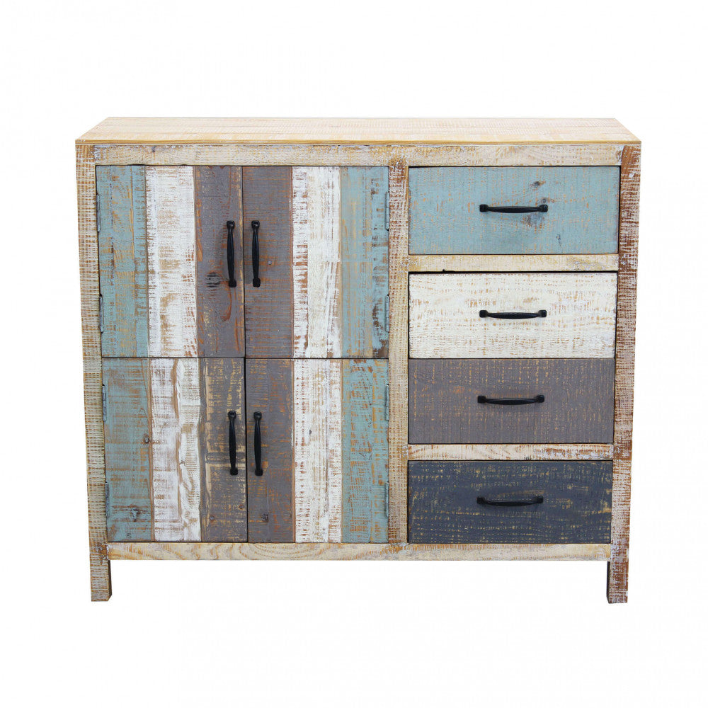 MOBILE EDISON. Mobile con 4 cassetti e 4 ante in legno colorato Dimensioni: cm 100 x 40 x 86 h.