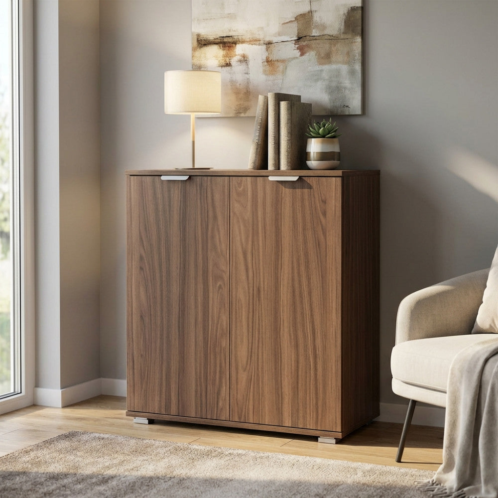 WENDY 2-DOOR CABINET IN WALNUT STAIN. Dimensions: 75 x 38 x 85 cm h.